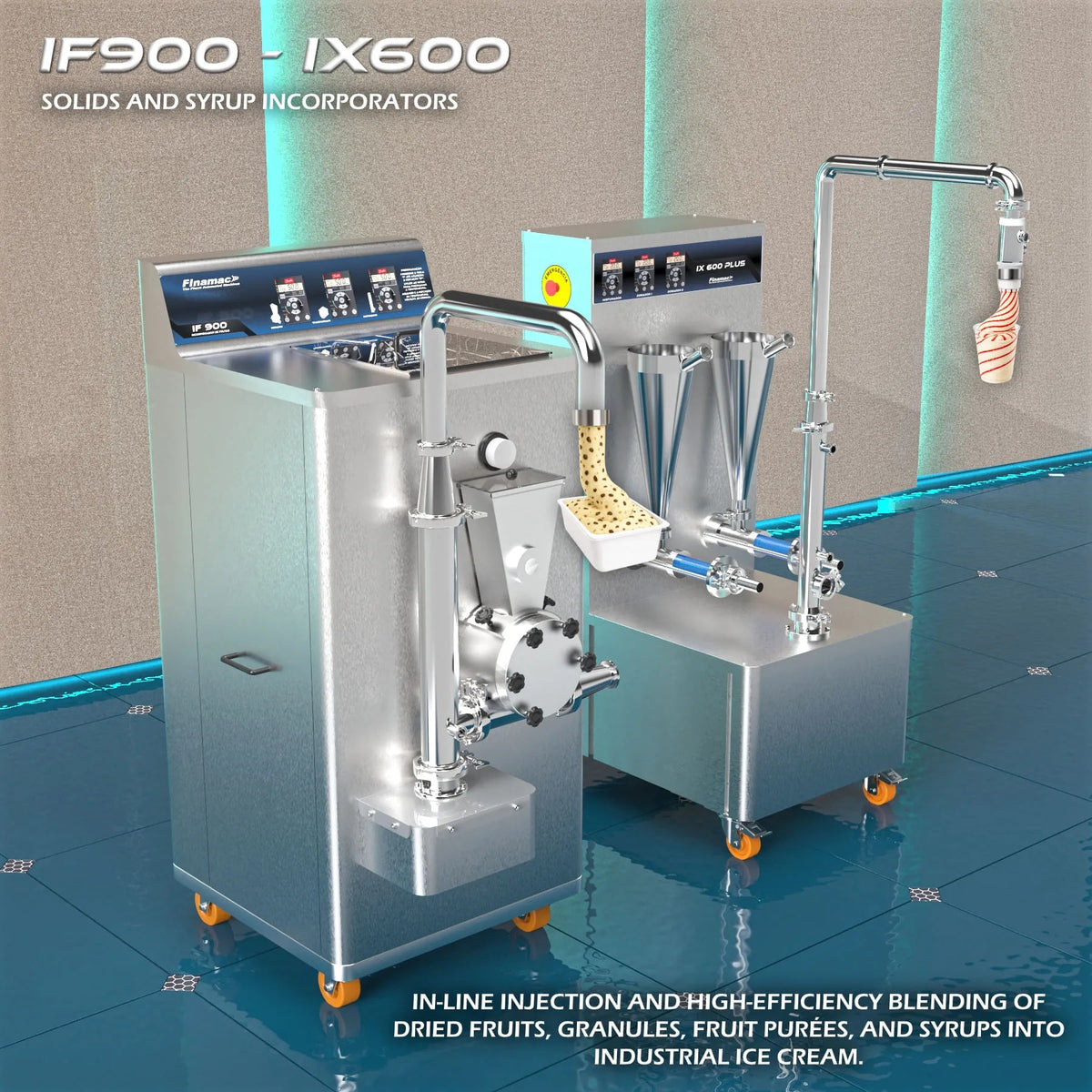 IX 600 Plus - Double Syrup And Fruit Pulps Incorporator In Ice Cream - Finamac LLC